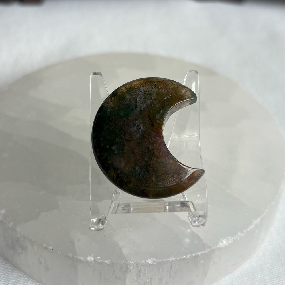 Moss agate crystal moon carving